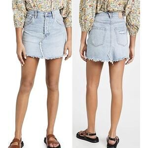 We The Free Brea Button-Fly Distressed Denim Mini Cutoff Skirt Women's 31 Blue